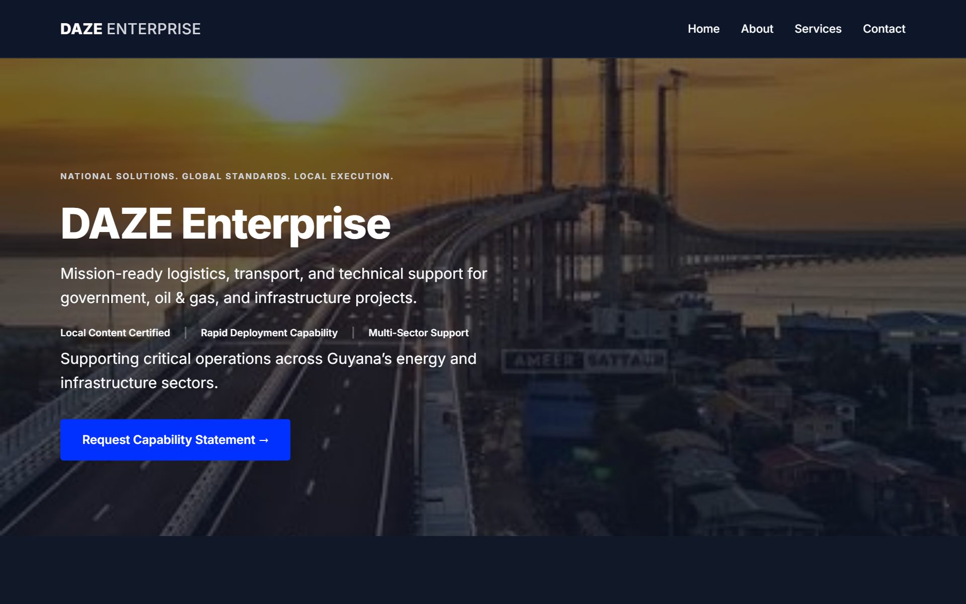 DAZE Enterprise homepage screenshot