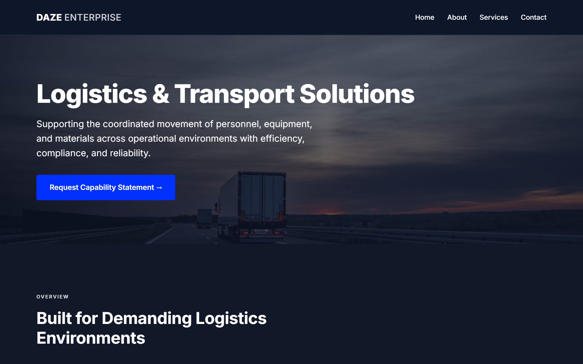 DAZE Enterprise logistics service page screenshot